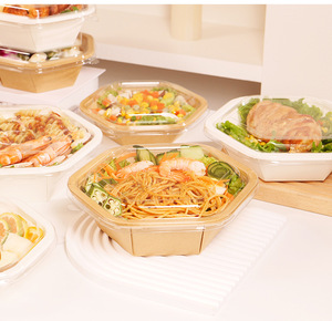 600ml 800ml 1000ml 1200ml Microwave Disposable Food Container Kraft <b>Paper</b> Takeout Hexagonal Packaging Box Salad <b>Bowl</b> - Product Image 4