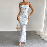 Robe à bretelles spaghetti personnalisée avec imprimé fleur DTG Robe longue évasée et coupe amincissante