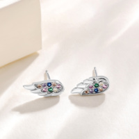 Vente en gros de boucles d'oreilles pour femmes en argent sterling 925 avec ailes d'ange et zircon cubique coloré, bijoux