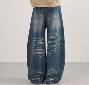 Vintage moda lavaggio neve blu sbiadito Machete di alta qualità Streetwear ampio baffo Denim personalizzato Logo <span class=keywords><strong>uomo</strong></span> Casual a gamba larga <span class=keywords><strong>Jeans</strong></span> - Product Image 6