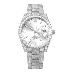 Montre de luxe en diamant de style hip-hop en argent pour hommes, montre-bracelet en acier inoxydable de qualité supérieure - Product Image 2