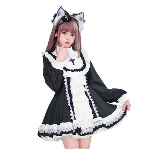 Abito da principessa gotico Lolita nero bianco croce <span class=keywords><strong>suora</strong></span> stile Cosplay chiesa vittoriana abito - Product Image 5