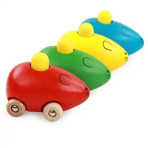 2023 Kids Children Developing Intelligence Educational Colorful Wooden Sounding Squeaky Mouse Car