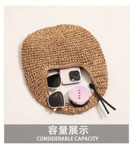 Sac à main en paille tressée pour femme, nouveau style, couleur unie, avec pompon, idéal pour les vacances à la plage et les loisirs en bord de mer - Product Image 5