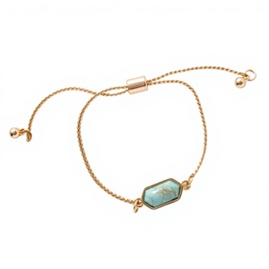 HARI OM CREATIONS HOC Modelo Pulsera de Cadena Chapada en Oro con Piedra Turquesa Hexagonal, Diseño Minimalista, Unisex, Uso Diario, IGI - Product Image 1