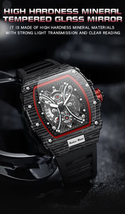 Montre à quartz pour homme SANDA 7044, bracelet en silicone rouge, cadran découpé tonneau, lumineuse, Relogio Masculino - Product Image 3