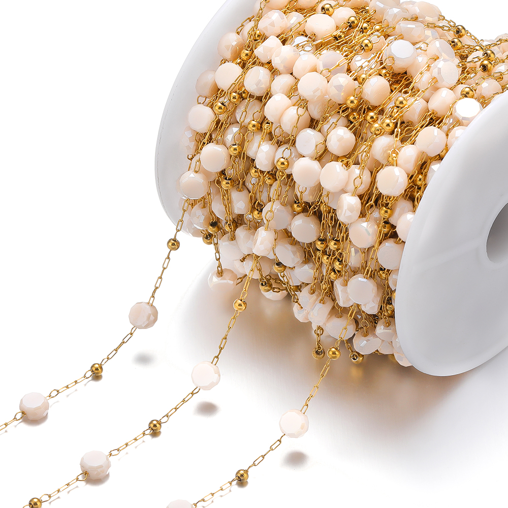 1 Meter Stainless Steel Crystal Glass Vacuum Gold Beads Chains DIY Necklaces Findings Bracelet Supplies Jewelry Earrings Making