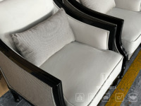 Fauteuil de luxe néoclassique en bois sculpté à la main avec bordure noire pour salle à manger et salon