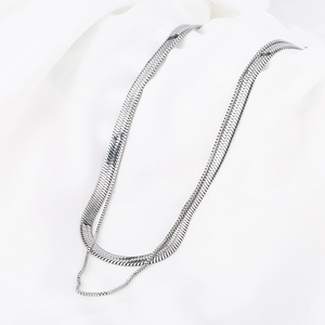 yunnique Unisex Layered <b>Titanium</b> Steel Blade <b>Chain</b> Necklace Double Layer Geometric Design Fashion Hip Hop Style - Product Image 2