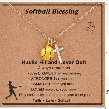 Carte collier softball croix zircon