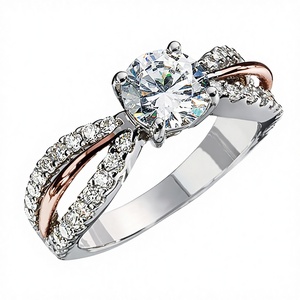 Bague de fiançailles Stonewels pour femme en or blanc avec diamant naturel taille brillant rond et pierres latérales couleur G - Product Image 3