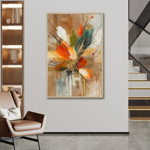 Pintura <span class=keywords><strong>al</strong></span> Óleo Texturizada Pintada a Mano, Arte Abstracto <span class=keywords><strong>de</strong></span> Plantas y Flores, Lienzo Enmarcado, Pintura <span class=keywords><strong>de</strong></span> Alta Gama para Sala <span class=keywords><strong>de</strong></span> Estar, Hotel Comercial - Product Image 2