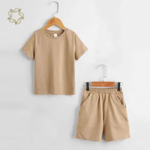Organic cotton kids blank short sets Toddler Boys track set kids shorts set clothes for boy toddler top and shorts