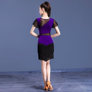 Vestido de Práctica de Baile Latino para Mujer Adulta, Nuevo, Sexy, para Club, Cha Cha <span class=keywords><strong>Rumba</strong></span>, por Encima de la Rodilla, con Borlas, Profesional, Ajuste Regular - Product Image 3