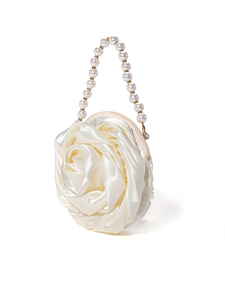 Sac à main de luxe rétro en satin et perles, style camélia et rose, pour soirée, fête ou mariage, avec chaîne et fermeture éclair, haute qualité - Product Image 5