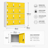 Armoire de rangement en acier jaune à 12 portes avec serrure à clé pour école, bureau, salle de sport, personnel – Garde-robe métallique couleur personnalisée, directement de l'usine