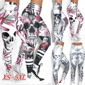 3XL WomenのBulk Milk Silk Halloween Soft Skulls Printed Pattern Leggings