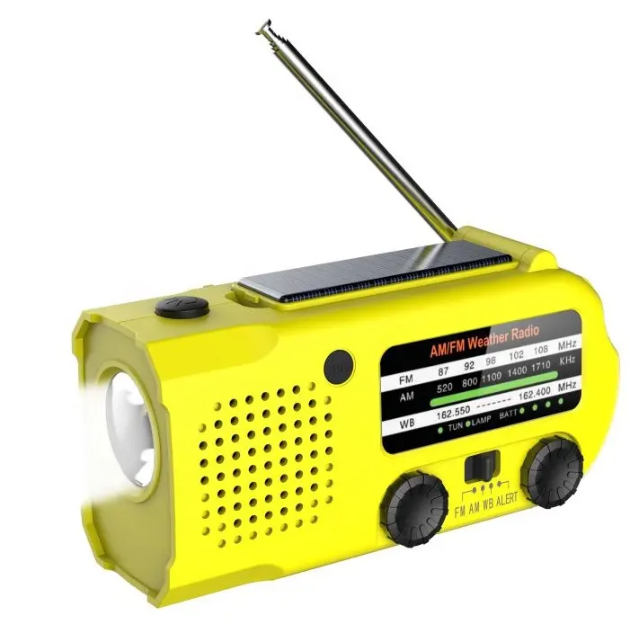 メーカーSOSソーラークランクダイナモポータブルラジオ、天気/AM/FM/NOAA5000mAh電話充電器パワーバンク読書灯付き