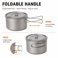 Pot de camping en titane ultraléger, pot de cuisson en titane avec poignée pliable et couvercle pour la randonnée, la randonnée en sac à dos et la cuisine en plein air