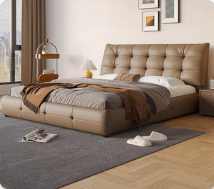 <span class=keywords><strong>Lit</strong></span> capitonné moderne <span class=keywords><strong>marron</strong></span> avec tête <span class=keywords><strong>de</strong></span> <span class=keywords><strong>lit</strong></span> haute - Taille et couleur personnalisables - Product Image 2