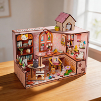 Maison de chat créative en gros, niche à livres en bois découpée au laser, mini-maison de poupée, kit de puzzle 3D avec lumière LED