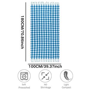 Serviette de plage en coton turc à carreaux 100x180cm, séchage rapide, rectangulaire avec pompons, pour adultes, style européen. - Product Image 2