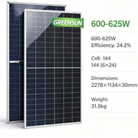 Panel Surya Greensun High Power 600-625W 144 Half Cell PV Modul Efisiensi 24.2% untuk Proyek Pembangunan Pembangkit Listrik Tenaga Surya Skala Besar