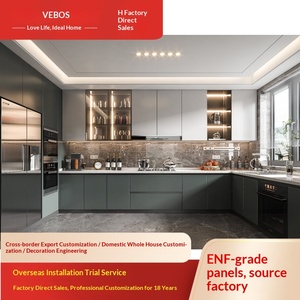 Meuble <span class=keywords><strong>de</strong></span> cuisine moderne en mélamine, personnalisé, modulaire, écologique, avec îlot central et grand espace <span class=keywords><strong>de</strong></span> rangement, pour l'exportation. - Product Image 3