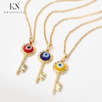 Acier inoxydable Multi Couleur Turc Oeil Clé Forme Pendentif Populaire Nouvelle Arrivée Marque Zircon Designer De Luxe Collier