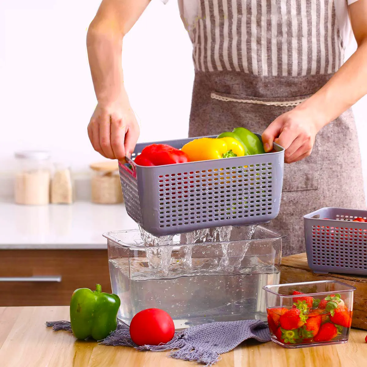 SHIMOYAMA kitchen accessories set vegetable storage plastic pasta basket boxes Set for kitchen