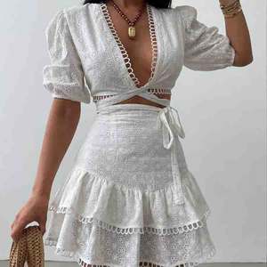 Ensemble deux pièces de luxe pour femme, robe en dentelle superposée, mini-robe brodée en coton doux, personnalisable, vente en gros - Product Image 4