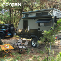 Mini caravane hybride, caravane de voyage, auvent de camping, chambre d'hiver, capacité de couchage pour 2 personnes, charge utile maximale de 2400 kg, acier
