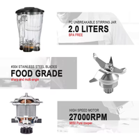 Blender commercial en acier inoxydable 8003A, mixeur pour smoothies, broyeur de glace, batteur à œufs, usage intensif, 1800W, capacité de 2L, usage domestique