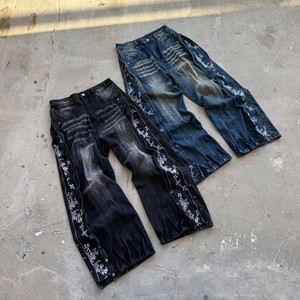 Pantalones Vaqueros Anchos Personalizados para <span class=keywords><strong>Hombre</strong></span>, Estilo Holgado, Lavado, Desgastado, Bordado, con Cremallera, Estilo Urbano, Talla Grande - Product Image 1