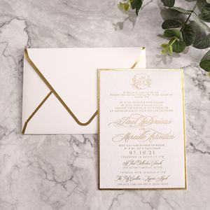 Tarjetas de boda de terciopelo blanco, invitación con sobre de aluminio dorado - Product Image 4