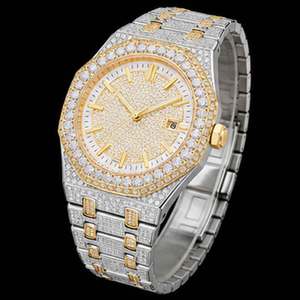 Montre de luxe Hip Hop automatique mécanique, boîtier rond entièrement pavé de strass, pour la vente en gros OEM ODM - Product Image 2