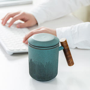 Steinzeug Bluestone Glasur Tee tasse Porzellan Minimalist Haushalt Retro-Stil Tee Wasser Trennung Büro Tasse Tasse mit Deckel - Product Image 2