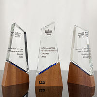 Trophée en cristal personnalisé avec logo sur mesure et base en bois MH-MJ0562