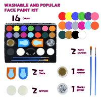 GP Professional 16 couleurs à base d'eau Vegan Split Rainbow Face Body Paint Kit Pochoirs à paillettes pour enfants Fournitures de peinture corporelle