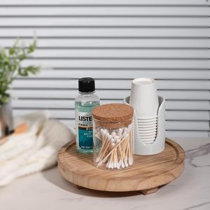 Plateau décoratif rond, décoration de cuisine style ferme, porte-savon 8 pouces, marron, imperméable, léger, facile à nettoyer, support en bois pour bureau - Product Image 2