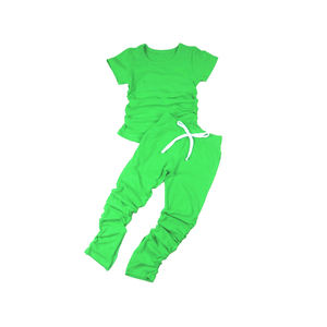 Ensemble de pantalons empilés pour petite fille QL2022, pantalon uni couleur bonbon, vêtements de sport, tenue en coton à manches courtes pour bébé, vêtements pour tout-petits - Product Image 3