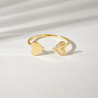 FUAMAY Vente directe d'usine, argent 925 plaqué or 18 carats/rhodium, bague ouverte à double cœur scintillante avec CZ, bijoux fins de haute qualité en gros