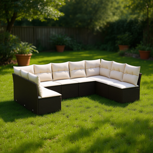Ensemble de canapés de jardin en rotin brun avec coussins crème, mobilier d'extérieur au design contemporain, structure durable en PE tressé - Product Image 2