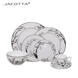 Factory OEM ODM tableware custom logo pattern Decal ceramic dinnerware porcelain dinner set