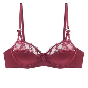 2024 Neue Damen sexy roter Spitzen-BH Unterwäsche romantischer Bogen Dessous dünne Baumwolle bequemer BH