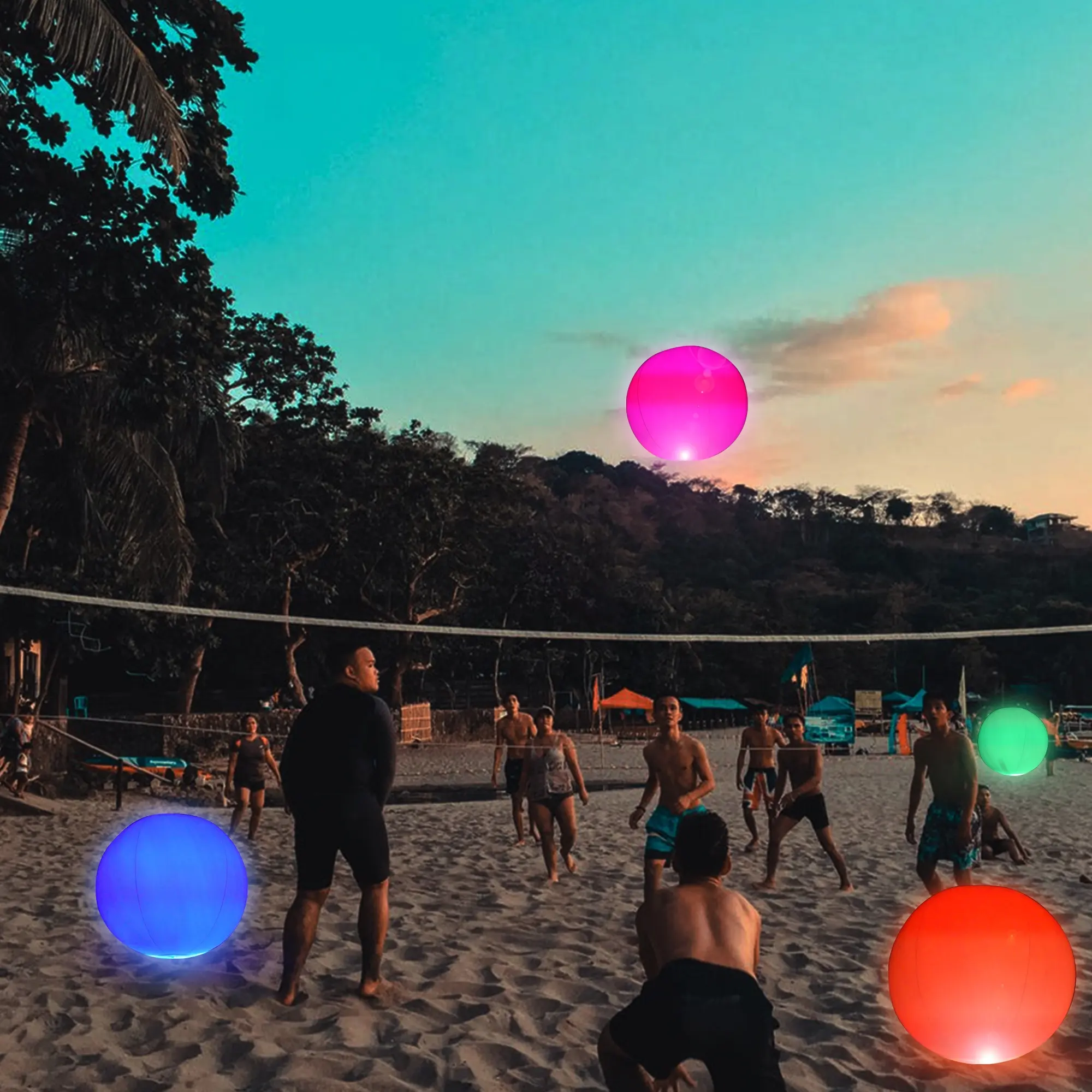 Neon-Glo mainan bola bemper anak-anak, mainan besar bola putih luar ruangan pantai dapat ditiup kartun Pvc Led