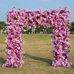 Arche carrée de fleurs artificielles pour scène de mariage, toile de fond rose en soie, décoration de mariage avec roses - Product Image 1