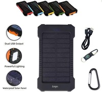 Batterie solaire portable 10000mAh à succès avec lampe de camping, boussole, câble intégré et double sortie USB