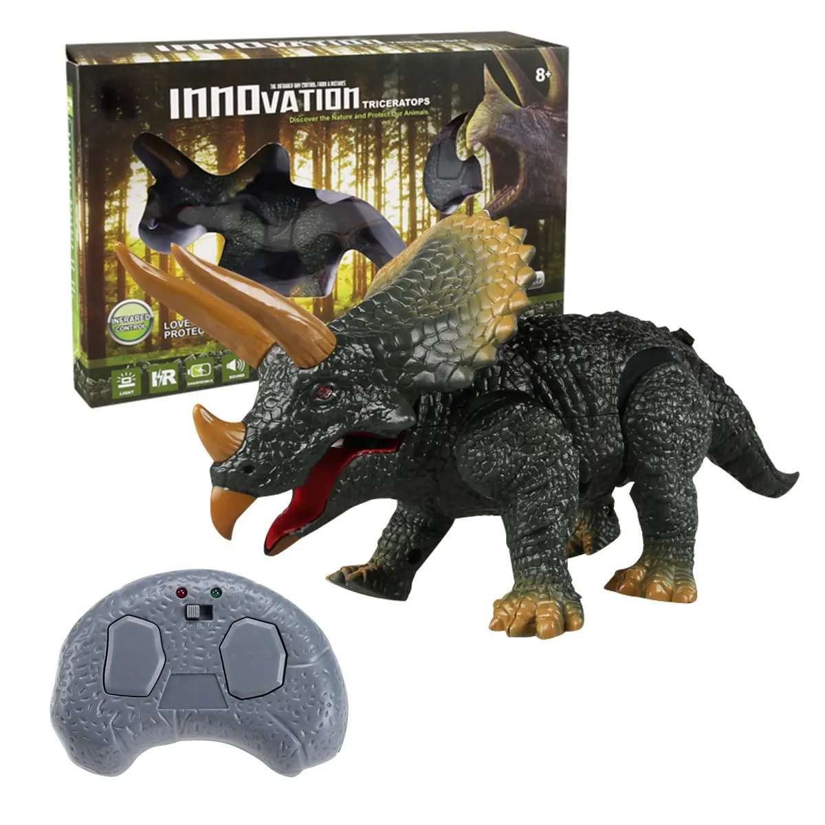 Light Up Remote Control Dinosaur Walking and Roaring Realistic Dinosaur with Glowing Eyes Walking Movement Rc Dinosaur Toy B1A