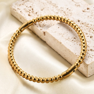 Minimalist Bamboo <b>Bracelet</b> 5mm Titanium Steel Gold Silver Unisex Jewelry Plant Pattern Round Design For Everyday Wear - Product Image 3